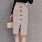 Buttoned Front-slit Pencil Skirt