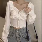 Lace-up Shirred Cropped Blouse