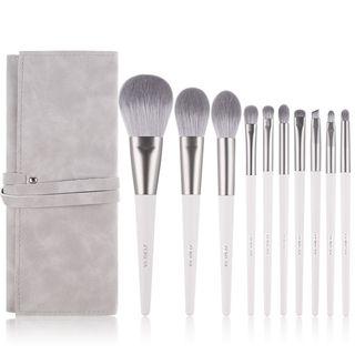 Set Of 10: Makeup Brush Zs101 - With Case - White & Silver - One Size