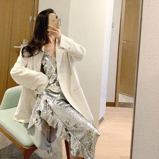 Plain Loose-fit Blazer / Sequined Sleeveless Dress