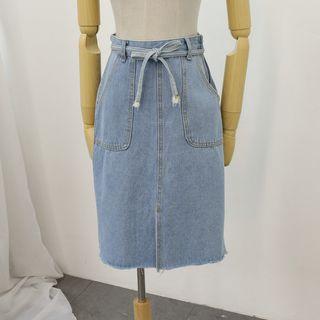 Plain Midi Denim Skirt