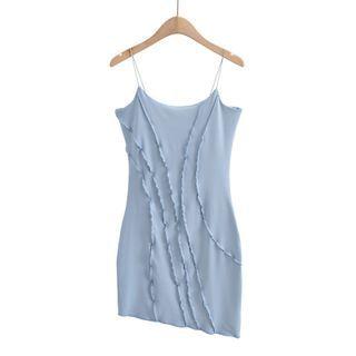 Spaghetti Strap Ruffle Trim Bodycon Dress
