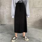 Knit High-waist A-line Midi Skirt Black - One Size
