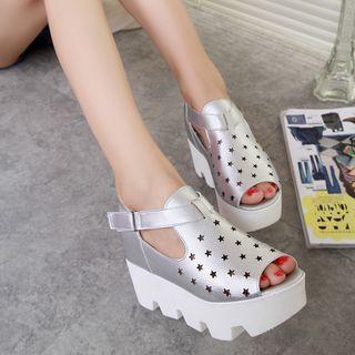 Star Perforated Platform Sandals