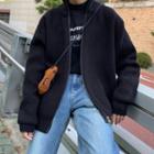 Long-sleeve Plain Zipped Knit Jacket
