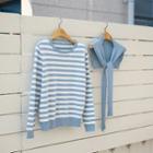 Set: Stripe Sweater + Cable-knit Scarf