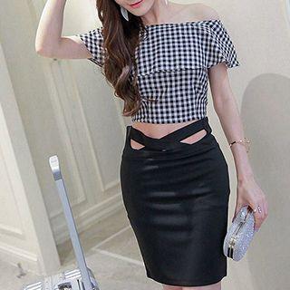 Set: Short-sleeve Off Shoulder Top + Pencil Skirt