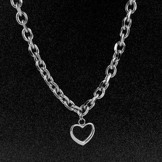 Heart Pendant Chain Necklace 1060 - Silver - One Size