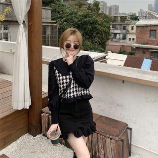 Long-sleeve Houndstooth Panel Top / Shorts / Mini Skirt