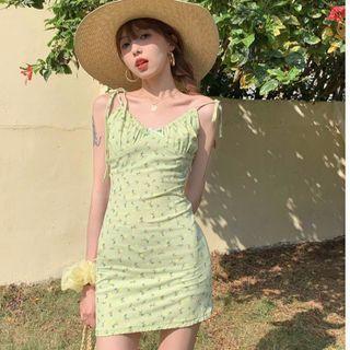 Spaghetti-strap Floral Print A-line Mini Dress