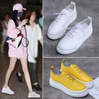 Faux Leather Lace-up Platform Sneakers
