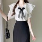Frilled Caplet Blouse With Ribbon