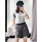 Button-hem Striped T-shirt