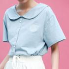 Letter Embroidered Short-sleeve Collared T-shirt