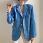 Faux Leather Padded Shoulder Blazer