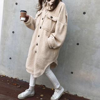 Sherpa-fleece Long Shirt Jacket Ivory - One Size