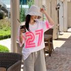 V-neck Letter Print Loose-fit T-shirt