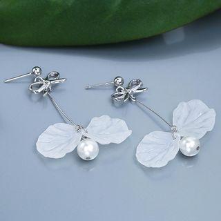 925 Sterling Silver Faux Pearl Petal Dangle Earring White Gold - One Size