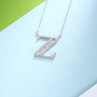 925 Sterling Silver Fashion Personality English Alphabet Z Cubic Zircon Necklace Silver - One Size