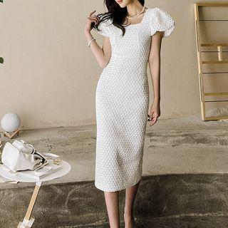 Cap-sleeve Patterned Midi Bodycon Dress