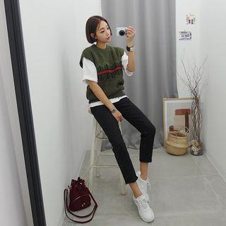 Pattern-trim Rib-knit Vest