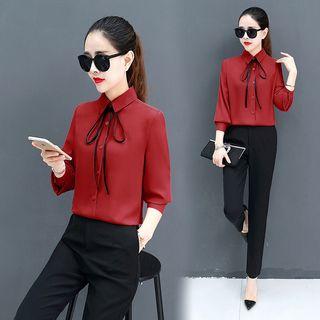Set: Lace Up Blouse + Dress Pants