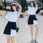 Set: Short-sleeve Lettering T-shirt Dress + Asymmetric A-line Skirt