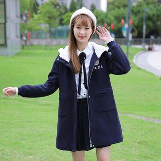Embroidered Hooded Bear Ear Long Coat