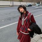 Argyle Sweater Vest / Long-sleeve Mini Shirtdress