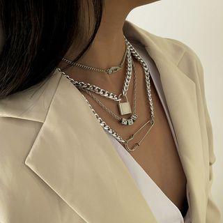 Layered Chain Necklace 1131 - Silver - One Size