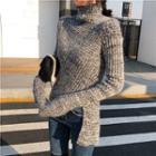 Slited High-neck Knit Sweater Gray - One Size