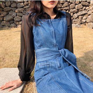 Front Slit Denim Jumper Dress