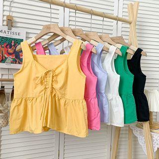 Ruffled-hem Drawstring Crop Tank Top In 6 Colors