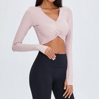 Long-sleeve Twist-front Cropped Sports T-shirt