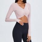 Long-sleeve Twist-front Cropped Sports T-shirt