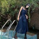 Washed Denim Lace-up A-line Dress