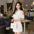 Cutaway-shoulder Double-breasted Coatdress