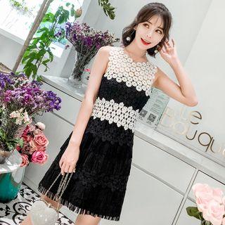 Lace Panel Sleeveless A-line Mini Dress
