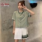 Short-sleeve Collared Top / Pleated Panel Skirt