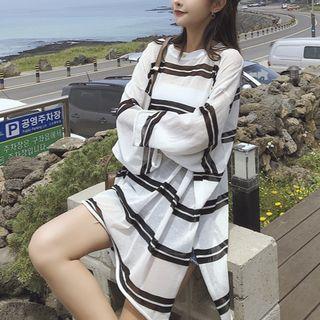 3/4-sleeve Loose-fit Striped Knit Top