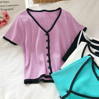 Contrast Trim Short-sleeve Open Knit Top