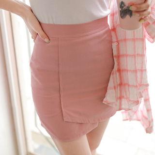 Wrap-front Cotton Mini Skirt