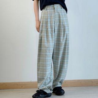 Plaid High-waist Wide-leg Dress Pants