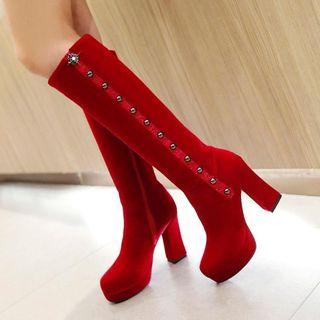 Rivet Chunky-heel Knee-high Boots