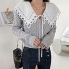 Detachable-collar Cropped Cable-knit Cardigan