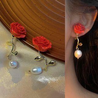 Flower Drop Earring 1 Pair - 1573a - Red - One Size