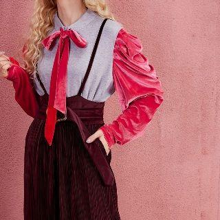 Long-sleeve Paneled Tie-neck Top