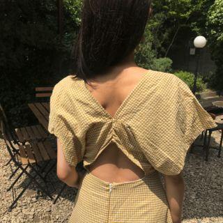 Cutout-back Checked A-line Dress