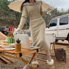 Sailor-collar Zip-up Long Knit Dress
