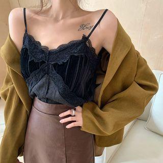 Plain Blazer / Spaghetti Strap Top / Faux Leather Skirt